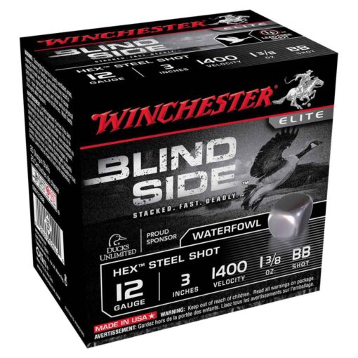 winchester blind side hex steel shot 12 gauge 3in bb 1 38oz waterfowl shotshells 25 rounds 1276901 1