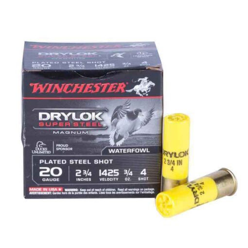 winchester drylok super steel 20 gauge 2 34in 4 34oz waterfowl shotshells 25 rounds 307911 1