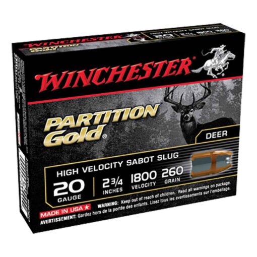 winchester partition gold high velocity 20 gauge 2 34in 260gr sabot slug shotshells 317532 1