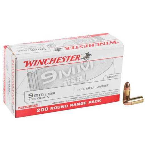 winchester range pack 9mm luger 115gr fmj handgun ammo 200 rounds 1406983 1