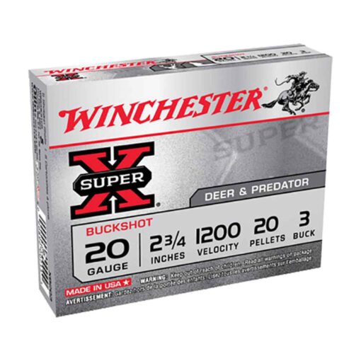 winchester super x 20 gauge 2 34in 3 buck buckshot shotshells 5 rounds 320008 1